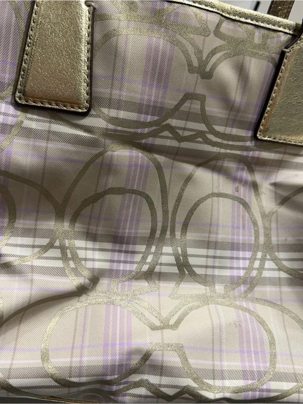 Coach F17213 Signature Plaid Tote Wallet Wristlet 3-Piece Set Beige Lavender - Picture 3 of 12